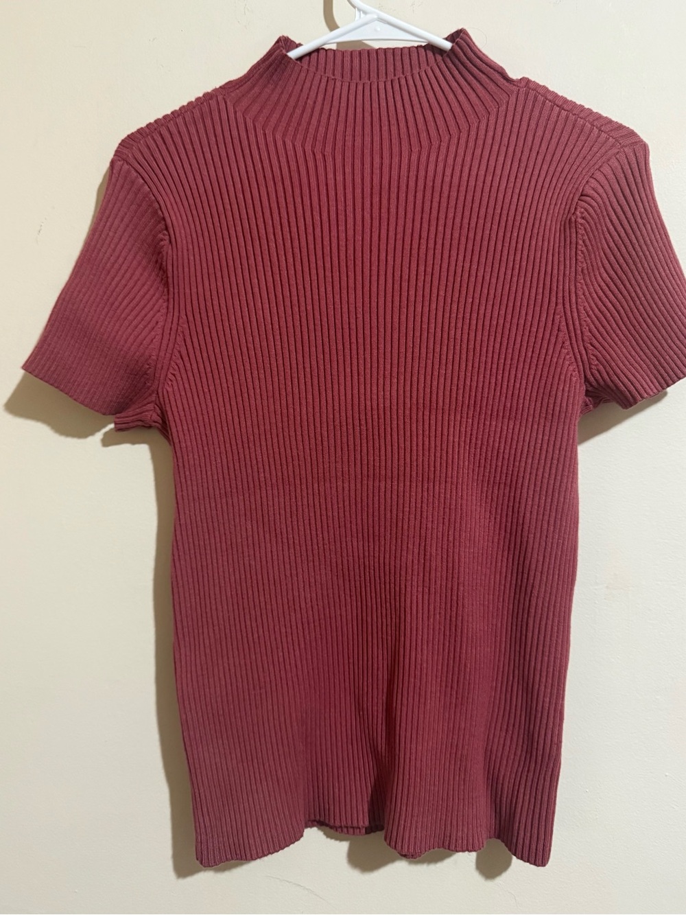Nine West Ribbed Short-Sleeve Top in Dusty Rose